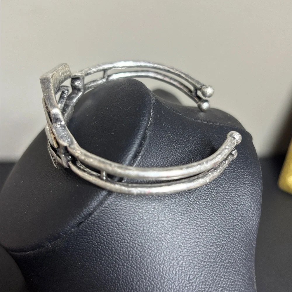 Lucky Brand Silver Tone Pave Hematite Openwork Cuff Bracelet